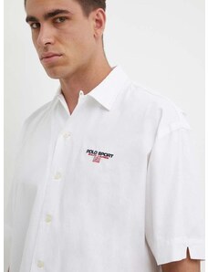 Βαμβακερό πουκάμισο Polo Ralph Lauren ανδρικό, χρώμα: άσπρο, 710945727