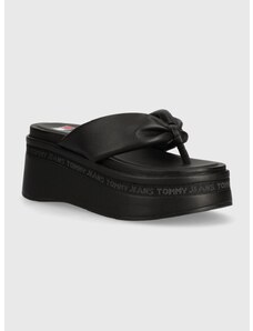 Σαγιονάρες Tommy Jeans TJW WEDGE SANDAL χρώμα: μαύρο, EN0EN02457
