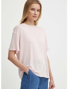 Μπλουζάκι με λινό μείγμα Tommy Hilfiger χρώμα: ροζ, WW0WW41196