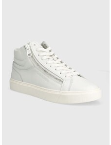 Δερμάτινα αθλητικά παπούτσια Calvin Klein HIGH TOP LACE UP W/ZIP χρώμα: άσπρο, HM0HM01476