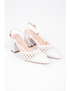 issue Μυτερές γόβες open heel με χοντρό τακούνι και πλεκτό σχέδιο - Λευκό - 030011