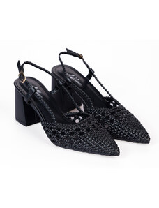 issue Μυτερές γόβες open heel με χοντρό τακούνι και πλεκτό σχέδιο - Μαύρο - 032011