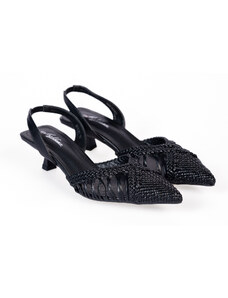 issue Χαμηλές open heel μυτερές γόβες με πλεκτό σχέδιο - Μαύρο - 032011