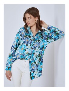 Celestino Floral σατέν πουκάμισο μπλε για Γυναίκα