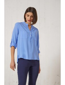 PASSAGER Μπλούζα shirt-look με μάο γιακά σιελ