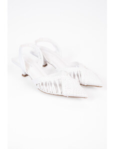 issue Χαμηλές open heel μυτερές γόβες με πλεκτό σχέδιο - Λευκό - 030011