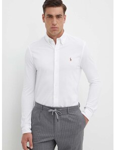 Βαμβακερό πουκάμισο Polo Ralph Lauren ανδρικό, χρώμα: άσπρο, 710932545
