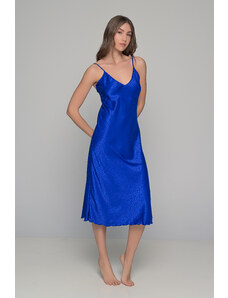 MilenaByParis Midi σατέν Slip Dress δωρο το String - μπλε ρουά