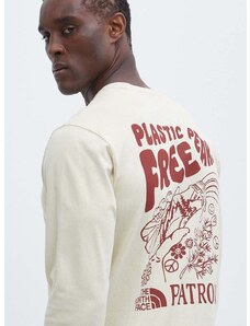 Βαμβακερή μπλούζα με μακριά μανίκια The North Face Patron Plasticfree Peaks χρώμα: μπεζ, NF0A87DW3X41