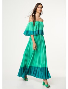 KATELONDON Φόρεμα μακρύ πλισέ με σατινέ υφή - Πράσινο