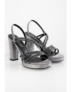 Shoeberry Women's Malia Platinum Glitter Platform Heeled Shoes