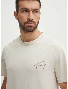 Βαμβακερό μπλουζάκι Tommy Jeans ανδρικά, χρώμα: μπεζ