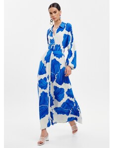 KATELONDON Σεμιζιέ μακρύ φόρεμα με μοτίβο και ζώνη - Μπλε