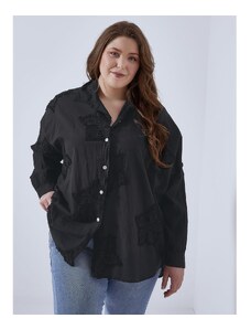 Celestino Oversized ασύμμετρο πουκάμισο με κέντημα μαυρο για Γυναίκα