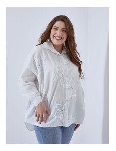 Celestino Oversized ασύμμετρο πουκάμισο με κέντημα λευκο για Γυναίκα