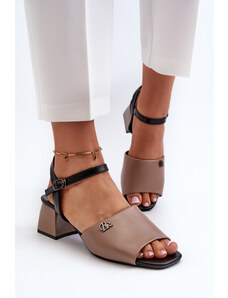 Kesi Elegant women's sandals made of eco-leather on the block, beige Vattima