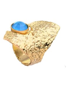 Paraxenies Χειροποίητο δαχτυλίδι από επιχρυσωμένο ασήμι 925 με πέτρα αμαζονίτη