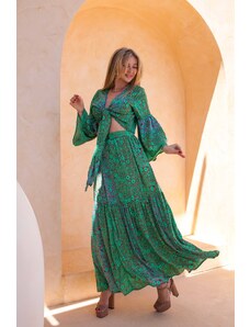 Joy Fashion House Tulip σετ τοπ-φούστα boho φλοράλ πράσινο