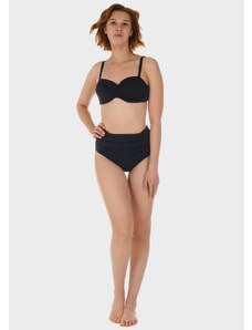 gsecret Γυναικείο σετ μαγιό bikini μονόχρωμο ενσωματωμένη επένδυση δυνατότητα strapless slip ψηλόμεσο.Καλύπτει C CUP ΜΑΥΡΟ