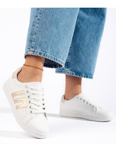 Shelvt Women's white and gold sneakers