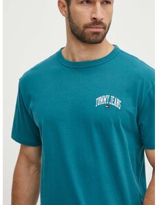 Βαμβακερό μπλουζάκι Tommy Jeans ανδρικό, χρώμα: πράσινο, DM0DM18665