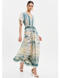 KATELONDON Φόρεμα με τύπωμα tie dye και μεταλλιζέ λεπτομέρειες - Πετρόλ