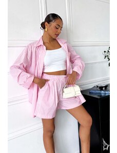 Joy Fashion House Cube σετ πουκάμισο-σορτς ριγέ ροζ