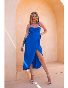 Joy Fashion House Mullins μίντι φόρεμα με όψη λινό μπλε ρουά