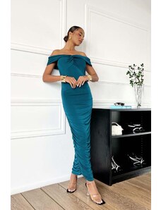 Joy Fashion House Giselle μακρύ φόρεμα εφαρμοστό με σούρες κυπαρισσί
