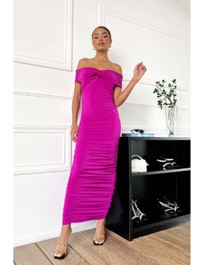 Joy Fashion House Giselle μακρύ φόρεμα εφαρμοστό με σούρες magenta