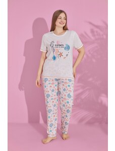 Γυναικεία πιτζάμα plus size PijaMood HAPPINESS Βισκόζη Εκρού