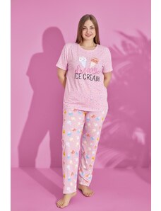 Γυναικεία πιτζάμα plus size PijaMood ICE CREAM Βισκόζη Απαλό Ροζ
