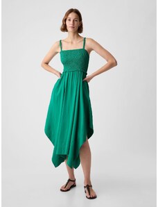 GAP Πράσινο Smocked Handkerchief Hem Midi Φόρεμα