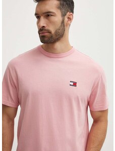 Βαμβακερό μπλουζάκι Tommy Jeans ανδρικό, χρώμα: ροζ, DM0DM18912