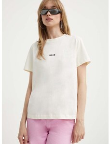 Βαμβακερό μπλουζάκι MSGM γυναικεία, χρώμα: μπεζ