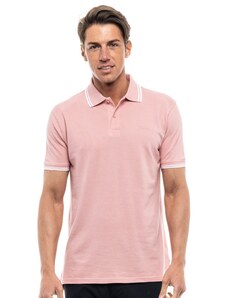 Biston Ανδρικό Polo T-shirt με ρίγα Ροζ