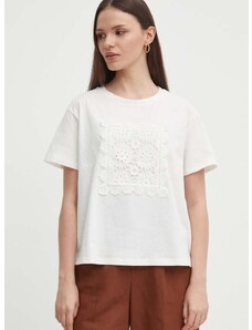 Βαμβακερό μπλουζάκι Sisley γυναικεία, χρώμα: μπεζ