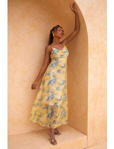 Joy Fashion House Sabrina μακρύ φλοράλ φόρεμα κίτρινο