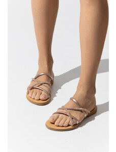 LOVEFASHIONPOINT Sandals Flat Γυναικεία Χάλκινα με Λουριά-Strass