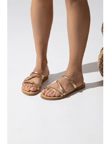 LOVEFASHIONPOINT Sandals Flat Γυναικεία Χάλκινα με Μπρασελέ