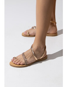 LOVEFASHIONPOINT Sandals Flat Γυναικεία Χάλκινα με Μπρασελέ-Strass