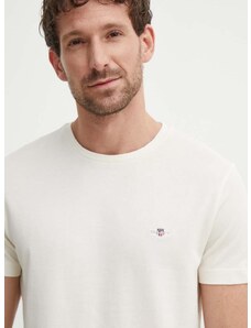 Βαμβακερό μπλουζάκι Gant ανδρικό, χρώμα: μπεζ, 2013033