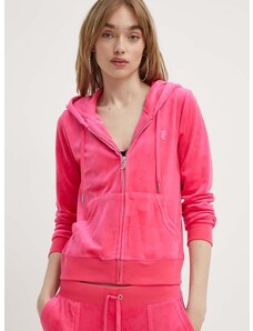 Βελούδινη μπλούζα Juicy Couture χρώμα: ροζ, με κουκούλα, JCAP176EU