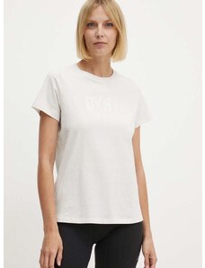 Βαμβακερό μπλουζάκι Dkny γυναικείο, χρώμα: μπεζ, DP4T9672