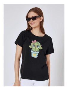 Celestino T-shirt με κάκτο και strass μαυρο για Γυναίκα