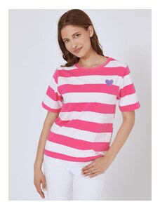 Celestino Ριγέ t-shirt με καρδιά ροζ για Γυναίκα