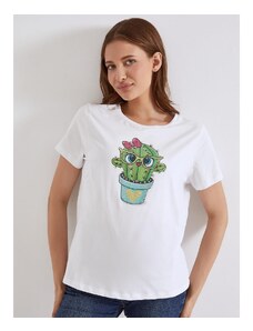 Celestino T-shirt με κάκτο και strass λευκο για Γυναίκα
