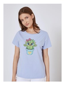 Celestino T-shirt με κάκτο και strass σιελ για Γυναίκα