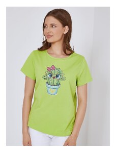 Celestino T-shirt με κάκτο και strass πρασινο ανοιχτο για Γυναίκα