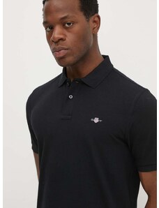 Βαμβακερό μπλουζάκι πόλο Gant χρώμα: μαύρο